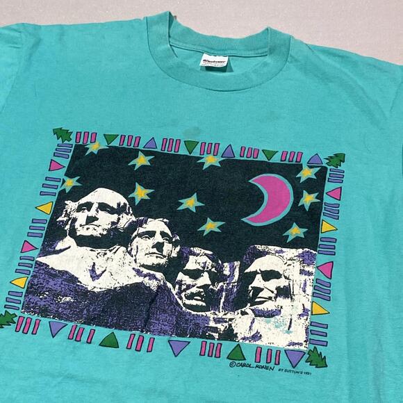 Vintage Mt Rushmore Shirt Men Large Green Short Sleeve Single Stitch Suttons Art - Picture 1 of 7